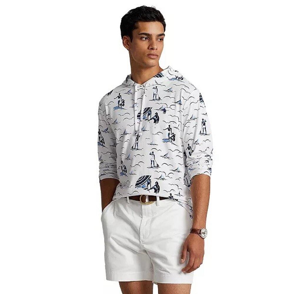 POLO Ralph‎ Lauren Men's L Tropical Print Jersey Hooded T-Shirt Cotton Beach AOP